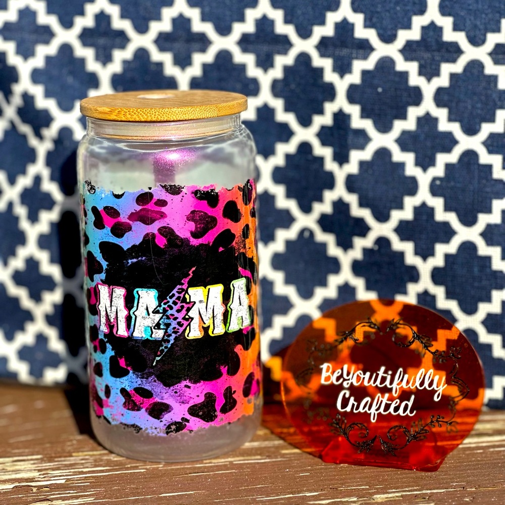 MaMa Glass Tumbler Rainbow Leopard